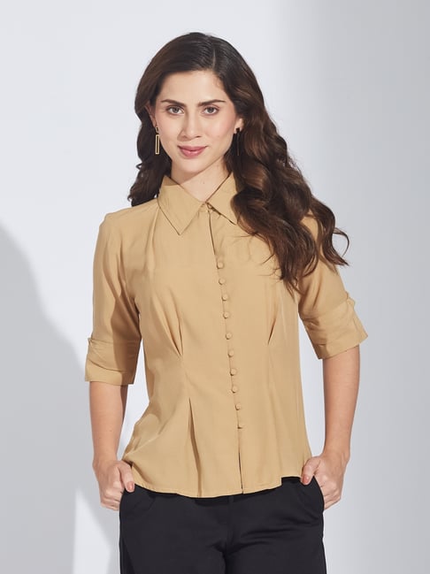 Latin Quarters Beige Polyester Striped Shirt-picture-23