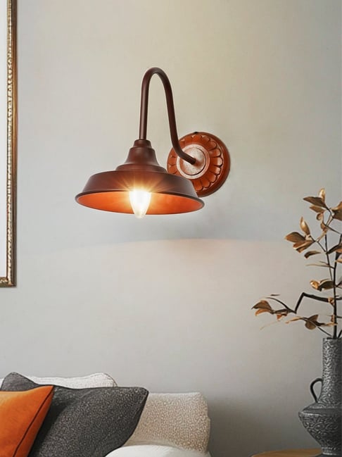 FOS LIGHTING Industrial Brown Barn Wall Sconce with Wooden Mount