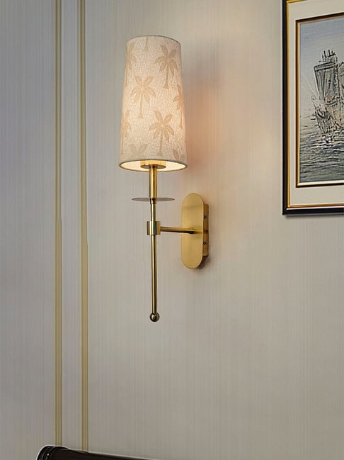 FOS LIGHTING Antique Brass Long Arm Wall Sconce with Palm Motif Shade