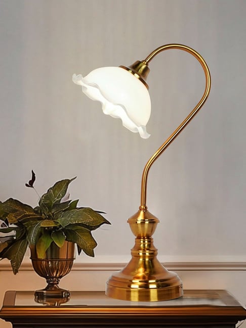 FOS LIGHTING Antique Brass Retro Reading Lamp with Milky White Frilled Glass Shade