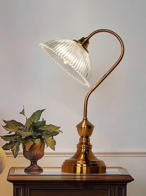 FOS LIGHTING Antique Brass Finished Retro Reading Lamp with Fluted Glass Bowl Shade