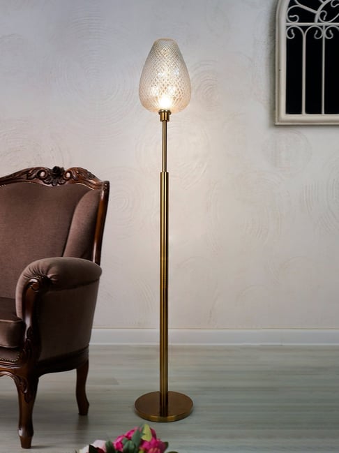 FOS LIGHTING Mid-Century Golden Floor Lamp with Cut Glass Egg-Shaped Shade