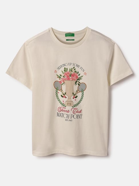 United Colors Of Benetton Girls Beige Cotton Regular Fit Printed T-Shirt-picture-37