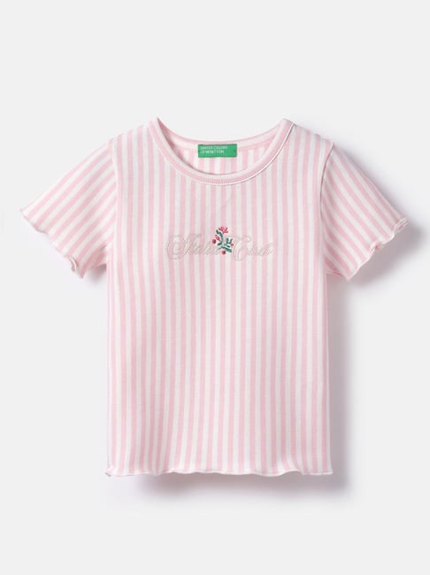 United Colors Of Benetton Girls Pink Cotton Regular Fit Striped Top