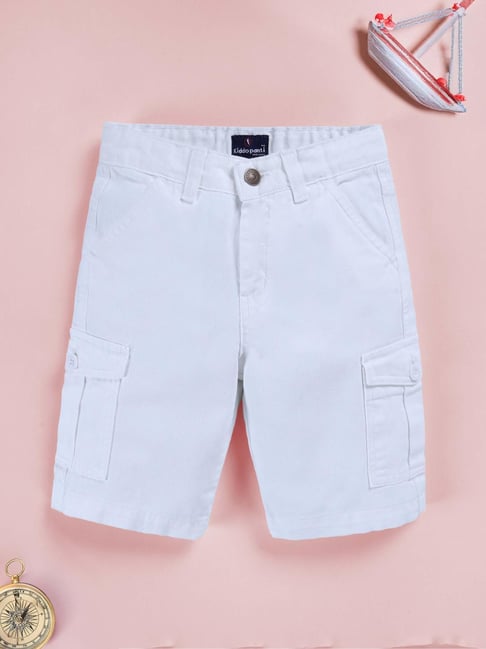 Kiddopanti Boys White Denim Regular Fit Cargo Shorts