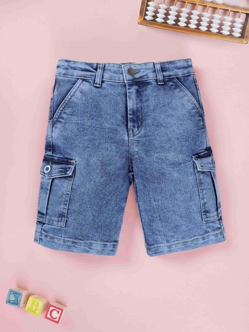 Kiddopanti Boys Blue Denim Regular Fit Cargo Shorts