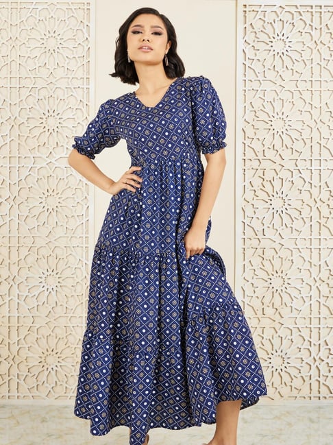 Styli Navy Blue Regular Fit Printed Dress-picture-23