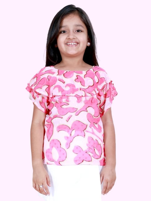 Kiddopanti Girls Pink Printed Regular Fit Top