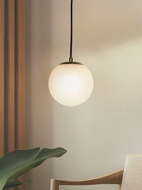 FOS LIGHTING Frosted 6 inch Globe Pendant Light with Antique Brass Fixture