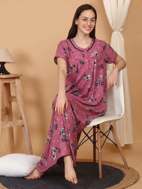 Sweet Dreams Rose Cotton Regular Fit Geometric Print Night Dress-picture-36