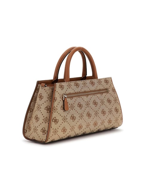 Lederoptik Tasche GUESS | Logo Handtasche | 25x19x10cm Umhängetasche Neda Dome Satchel Bag Latte