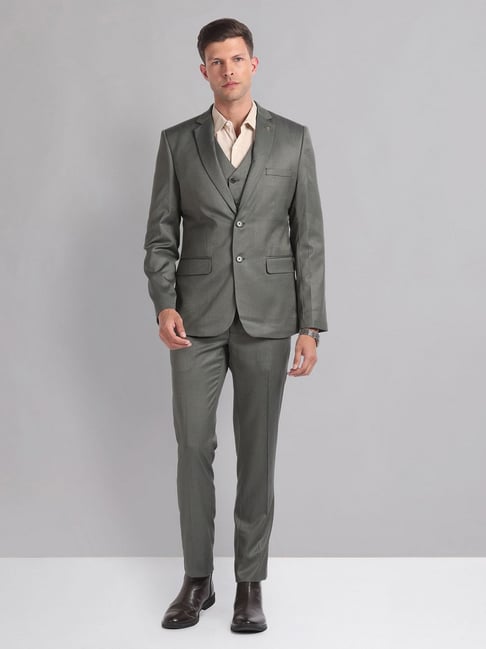 AD by Arvind Grey Terry Regular Fit Solid Reversible Waistcoat Three Piece Suit