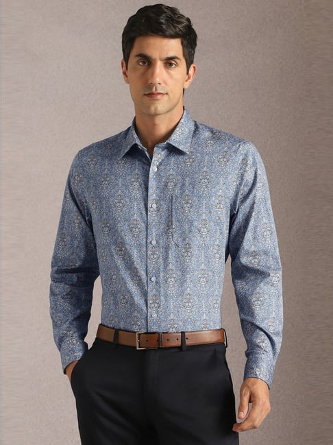 Louis Philippe Blue Cotton Regular Fit Printed Shirt-picture-28