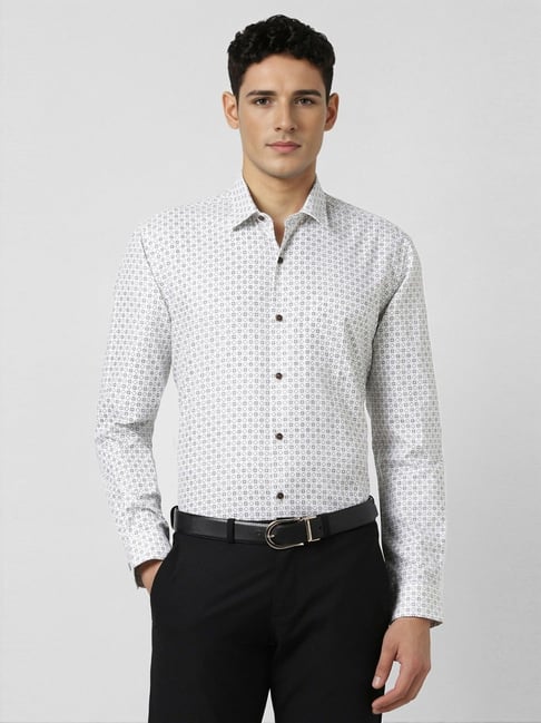 Peter England White Cotton Regular Fit Printed Shirt-picture-20