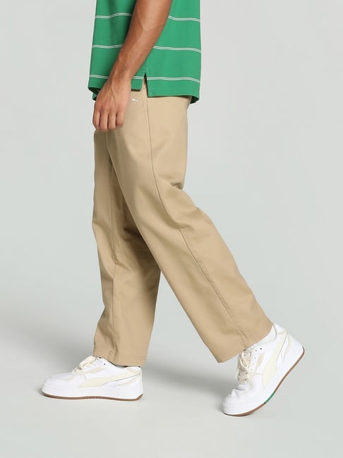 Puma Mmq Beige Cotton Relaxed Fit Solid Chino Pants