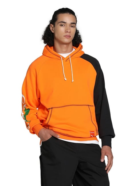 Puma X Carrots Orange Cotton Relaxed Fit Abstract Hoodie