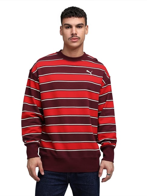 Puma Premium Essentials Red Cotton Relaxed Fit Striped Sweatshirt-picture-46