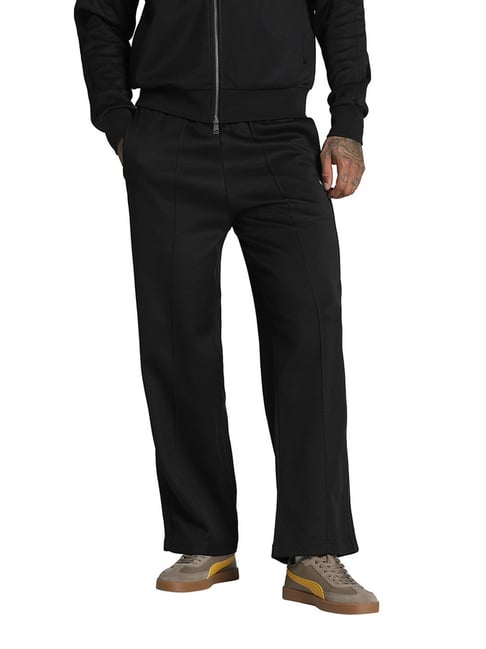 Puma T7 Black Cotton Relaxed Fit Solid Track Pants