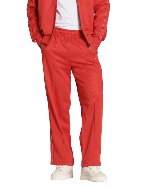 Puma T7 Red Cotton Relaxed Fit Solid Track Pants-image-28
