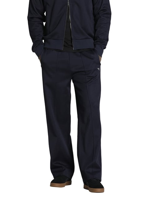 Puma T7 Blue Cotton Relaxed Fit Solid Track Pants-image-27