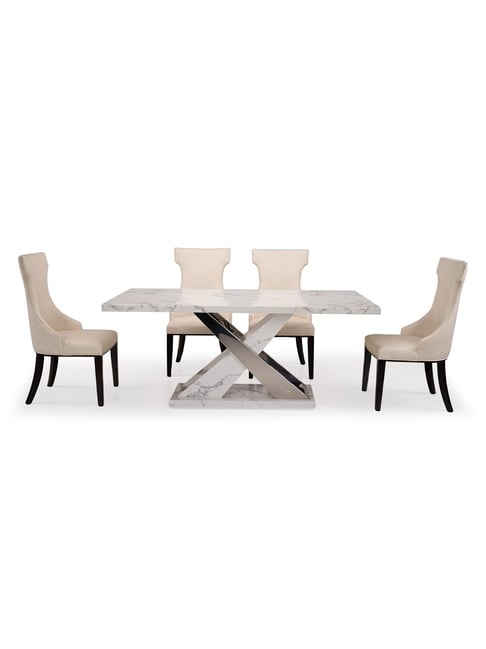 Durian Modern Arctic Marble Basic Dining Table Set with 6 Chair