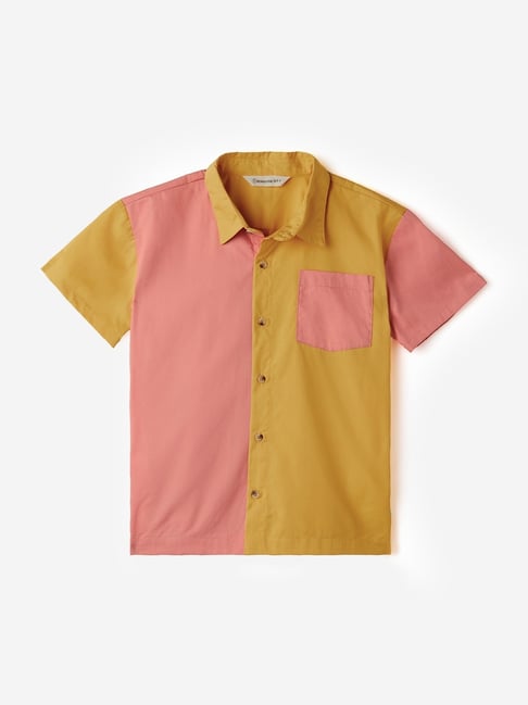 The Souled Store Kids Yellow Cotton Colourblocked Shirt