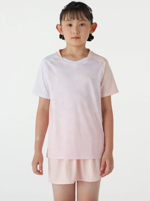 PERFLY By Decathlon Boys Pink White Lite Badminton T-Shirt