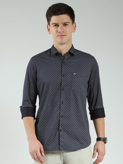 Monte Carlo Navy Blue Cotton Regular Fit Printed Shirt-picture-36