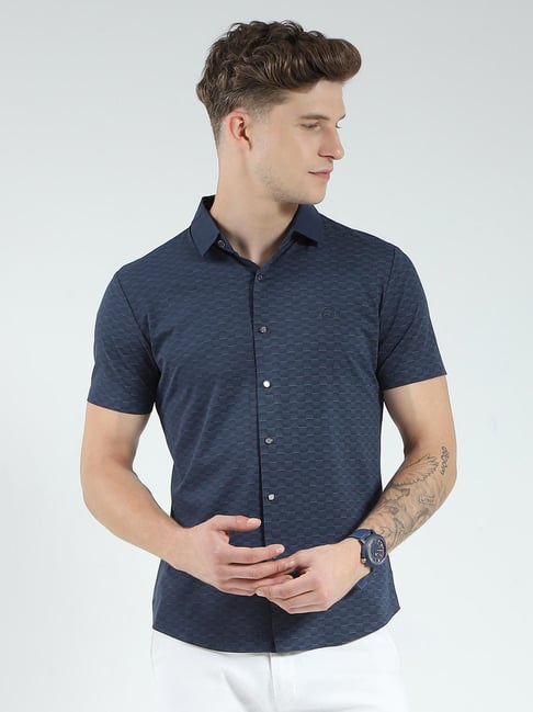 Monte Carlo Navy Blue Slim Fit Printed Shirt-picture-34
