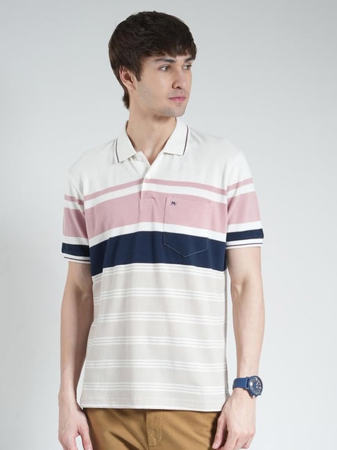 Monte Carlo White & Pink Regular Fit Striped T-Shirt-picture-18