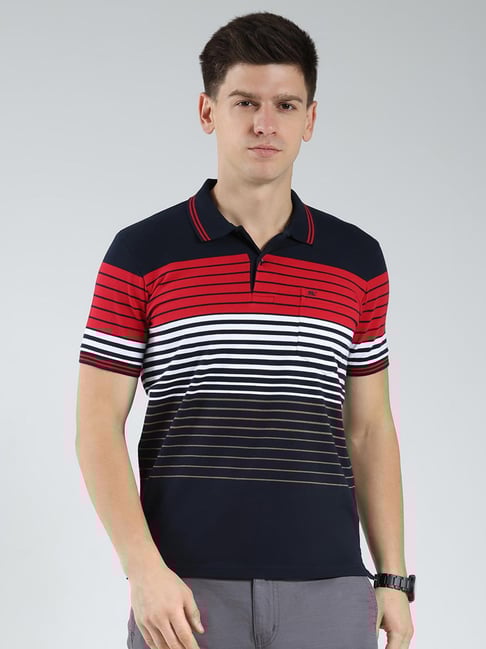 Monte Carlo Navy Blue Regular Fit Striped T-Shirt-picture-32