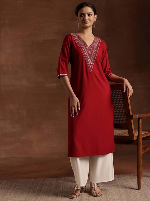 Libas Maroon Straight Fit Embellished Kurta-picture-32
