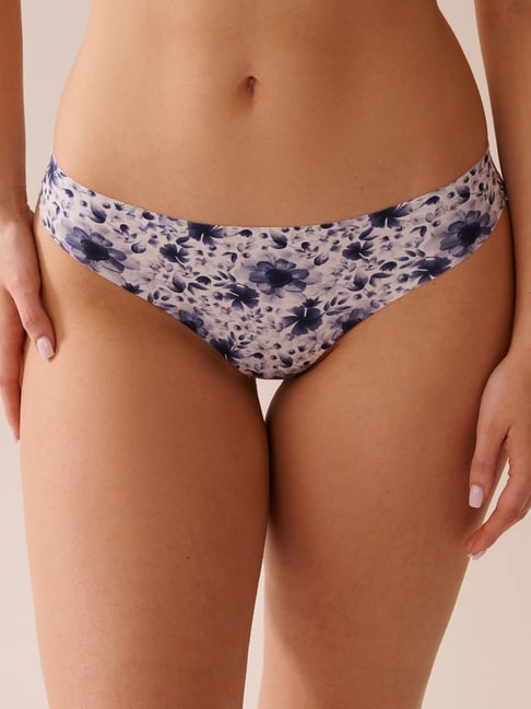 La Vie En Rose Blue Microfiber Invisible Floral Thong Panty-picture-16