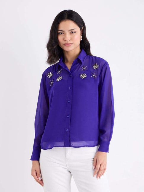 Styli Blue Regular Fit Embellished Shirt-picture-24