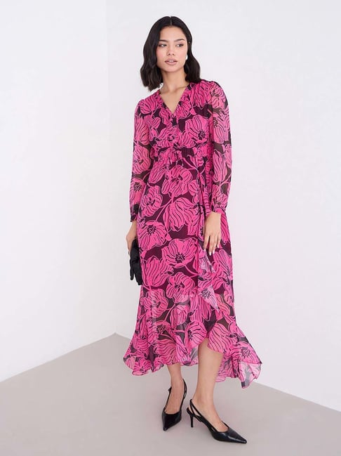 Styli Dark Pink Regular Fit Floral Print Dress-picture-20