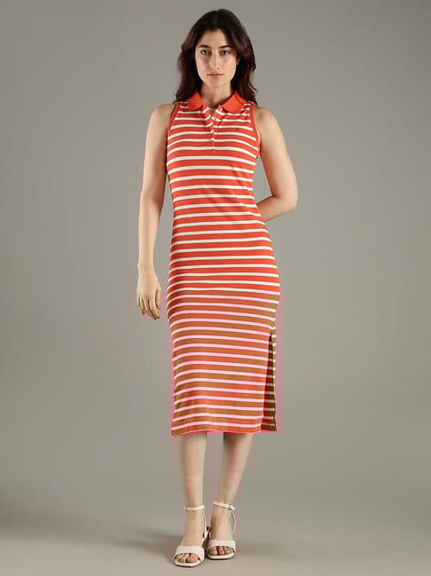 Tommy Hilfiger Orange Cotton Regular Fit Striped Dress-picture-22