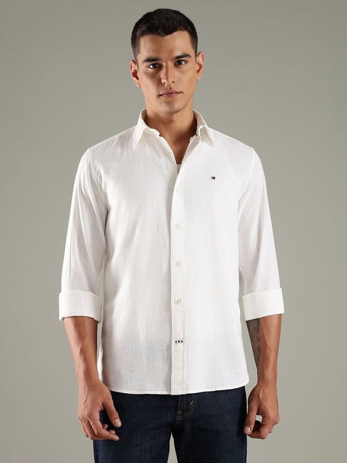Tommy Hilfiger White Linen Regular Fit Shirt-picture-16