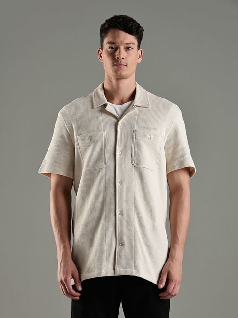 Tommy Hilfiger Beige Cotton Regular Fit Texture Shirt-picture-32