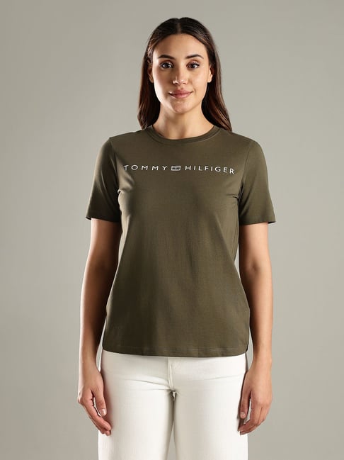 Tommy Hilfiger Green Cotton Regular Fit Logo Printed T-Shirt-picture-25