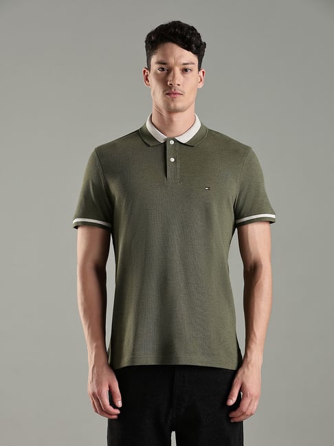 Tommy Hilfiger Olive Green Cotton Regular Fit Printed Polo T-Shirt-picture-21
