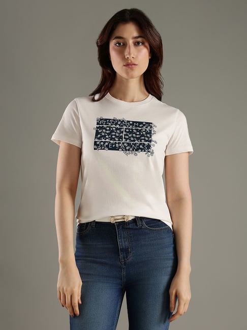 Tommy Hilfiger White Cotton Regular Fit Printed T-Shirt-picture-41