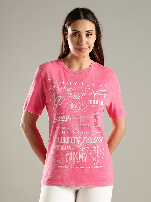 Tommy Hilfiger Pink Cotton Relaxed Fit Printed T-Shirt-picture-29
