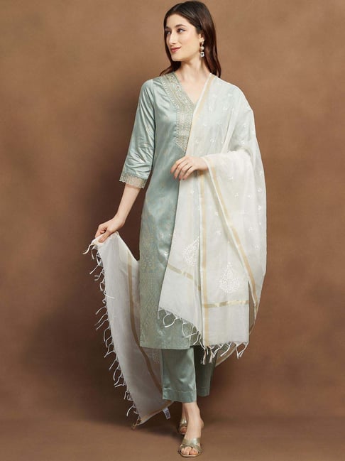 Melange By Lifestyle White Embroidered Dupatta-picture-12