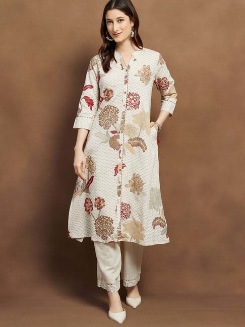 Melange By Lifestyle Off White Regular Fit Floral Print Kurta-picture-28