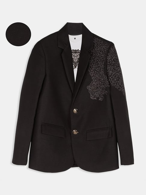 Charchit Boys Black Cotton Embroidered Comfort Fit Blazer with T-Shirt-picture-19