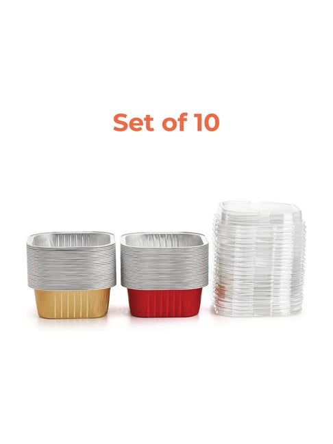 HAZEL Multicolor Aluminium Foil Square Container for Cake & Brownie (200 ml)