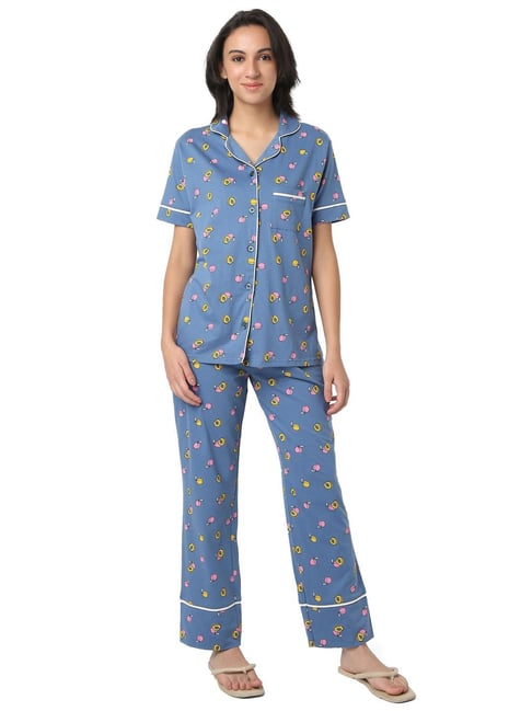 Smarty Pants Blue Regular Fit Printed Pyjama Set-picture-40