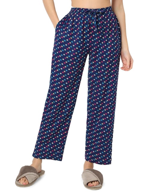 Smarty Pants Blue Cotton Regular Fit Geometric Print Lounge Pants-picture-37