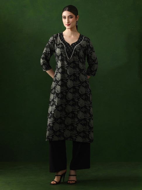 Jaipur Kurti Black Cotton Embroidered Kurta-picture-26
