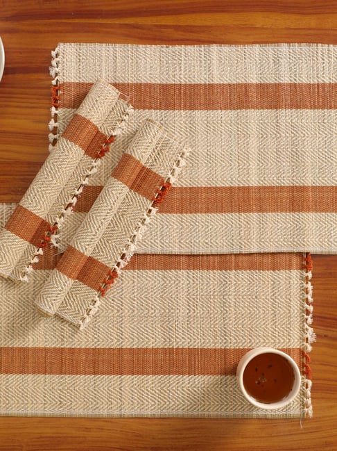 Peepul Tree Rust Natural Plant Fibre Threads Woven Table Placemats - Set of 4-picture-18